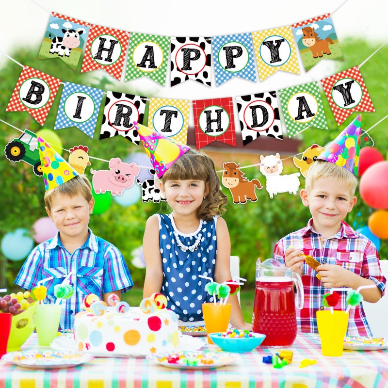WERNNSAI Farm Animals Birthday Banner - Happy Birthday Banner with Tractor Barnyard Bunting Garland for Kids Boys Girls Farm Theme Party Decorations Supplies - Image 5